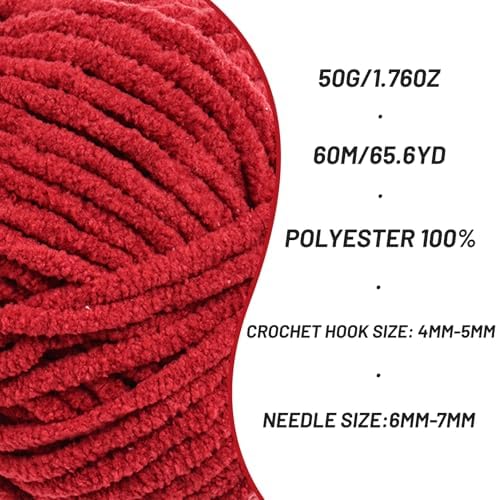 2 Packs Plush Chenille Chunky Crochet Yarn - Baby Yarn for Crocheting Soft - Velvet Yarns Knitting for Blankets Crafts - Fluffy Amigurumi Yarns 100g/131yds (2 Burgundy)