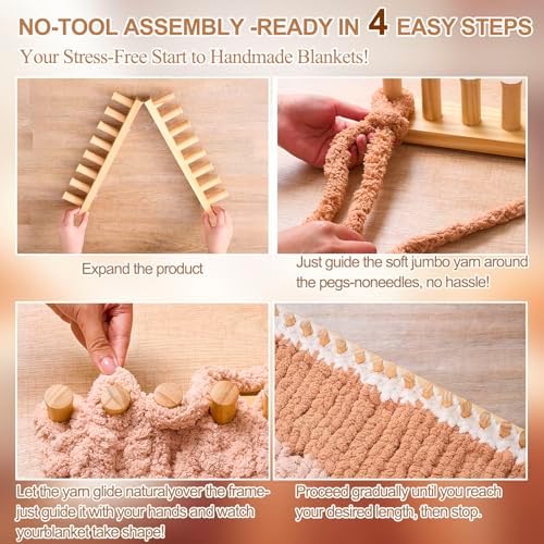 Novabright 28" Chunky Knitting Loom, Foldable Chunky Yarn Loom Adjustable DIY Blanket Knitting kit for DIY Scarves, Pillows, Home Decor, Yarn Craft, Beginner, Portable Hand Weaving Kit