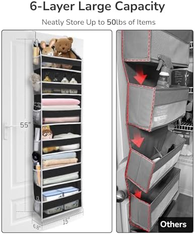 ULG 2Pack-Over The Door Organizer with 6 Large Pockets 12 Side Pockets Door Hanging Organizer Black Door Hanging