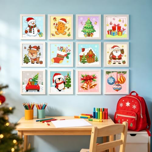 Christmas 12 Packs Pre Drawn Canvas to Paint, Pre Printed Canvas for Painting, Pre Stretched Canvas Outline Painting Boards for Beginners, Students, Party Favors(4 * 4in) (Christmas)