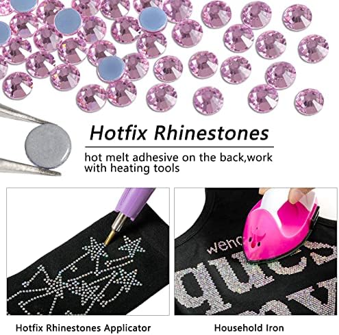 Beadsland Hotfix Rhinestones Bulk, 14400pcs Pink Hot Fix Rhinestones for Crafts Clothes DIY Decoration, Light Rose/Light Pink, SS10, 2.7-2.9mm