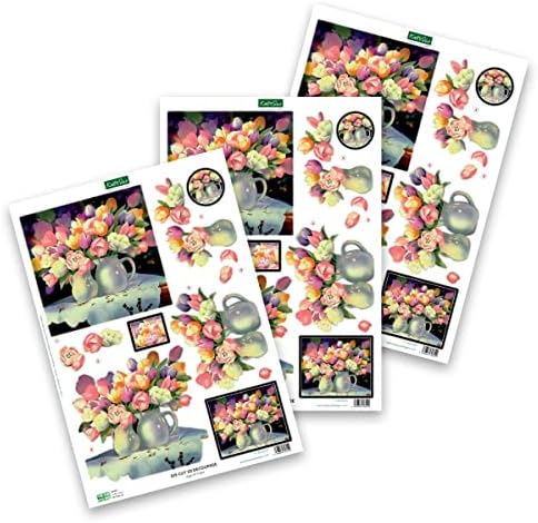 Katy Sue Designs Floral Collection 3D Die-Cut Decoupage Sheets for Card Making. A Pack of 12 Sheets of Floral-Themed Die Cuts for Card Making Supplies or Scrapbooking