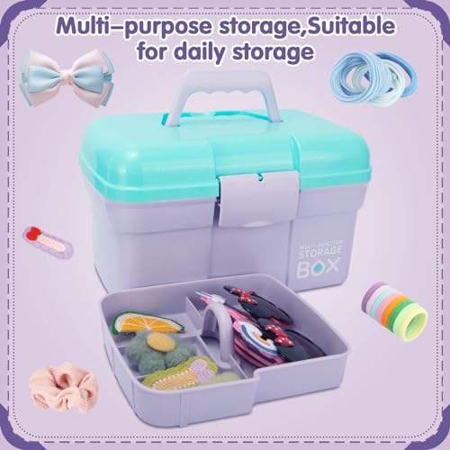 TERGOO 11in Mutipurpose Storage Box Organizer with Removable Tray, Portable Small Craft Organizer with Handle, Plastic Clear Tool Box Art Case for Makeup, Sewing, Nail, Hair Accessories (Purple Blue)