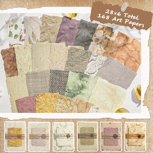 168 Pcs Textured Scrapbook Paper Supplies Vintage Embossed Rice Paper | Decoupage Craft Paper forJunk Journal Scrap Book Supplies, Cards Making, Decorative Collage Art