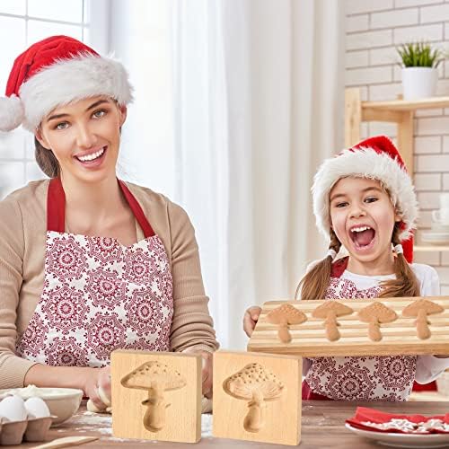 Meanplan Carved Wooden Cookie Mold, Baking Embossing Cookies Stamp Mold Cutter Funny 3D Heart Wood Rose Dessert Tools for Christmas Kitchen DIY Baking Tools(Mushroom)