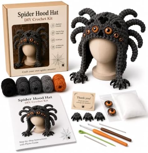 LWLQCZJ DIY Crochet Kit Fantasy Animal Hood Hat Beginner Craft Set with Yarn & Hook (Spider)