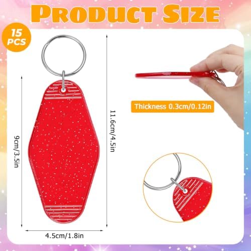 BLMHTWO 15PCS Motel Keychain Blank Bulk Rhombus Hotel Keychain with Glitter