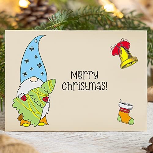 Hying Merry Christmas Trees Gnomes Clear Stamps for Card Making, Xmas Jingle Bell Transparent Rubber Stamps Christmas Socking Snowflake Stamp Seal for Crafting DIY Scrapbooking Photo Album Decorations