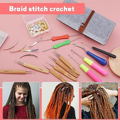 QMNNMA Crochet Needle for Loc, 48 Pcs Dreadlock Crochet Hook for Hair