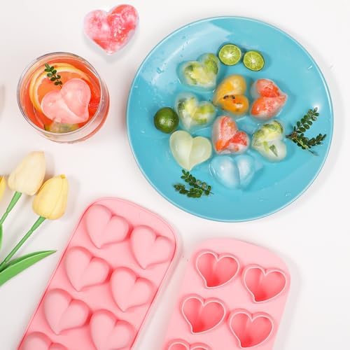 Webake Heart Shpaed Ice Cube Trays, 8-Cavity Heart Silicone Molds for Whiskey, Cocktail, Chocolate, Ice Cubes, Candy with Fun Shapes (Pack of 3)