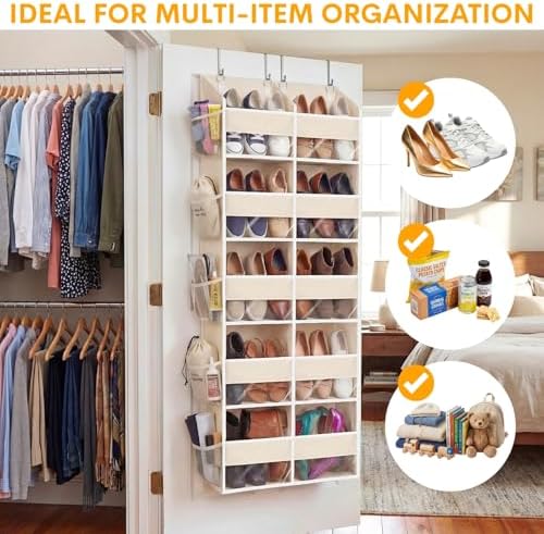 Ofiray-home Over the Door Organizer 5 Tiers,Extra Large Behind Door Storage of 10 Compartments,80 lbs Weight Capacity Over the Door Storage, Door Hanging Organizer for Closet, Diaper Organizer, Beige