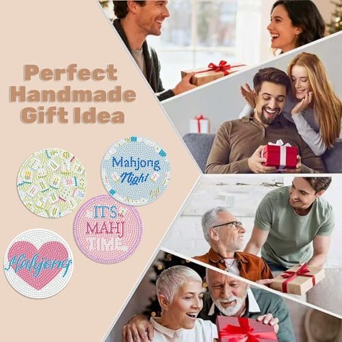 CRZMODE 8 Pcs Diamond Art Coasters Kits, Mahjong Diamond Painting Coasters