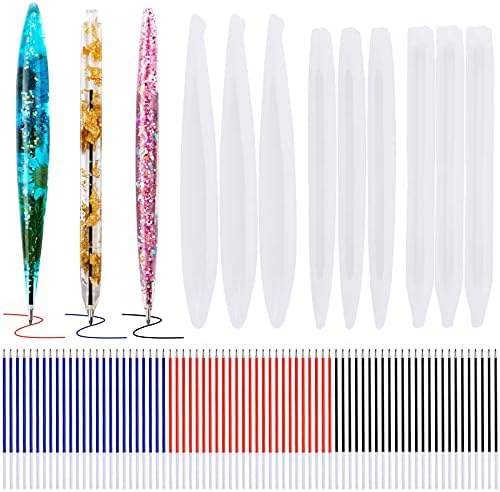 JANYUN 9 Pcs Pen Shape Resin Mold Ballpoint Pen Silicone Molds Epoxy | Epoxy Resin Molds Resin Casting Molds with Ballpoint Refill Pens for DIY School Crafts Making Student Gifts