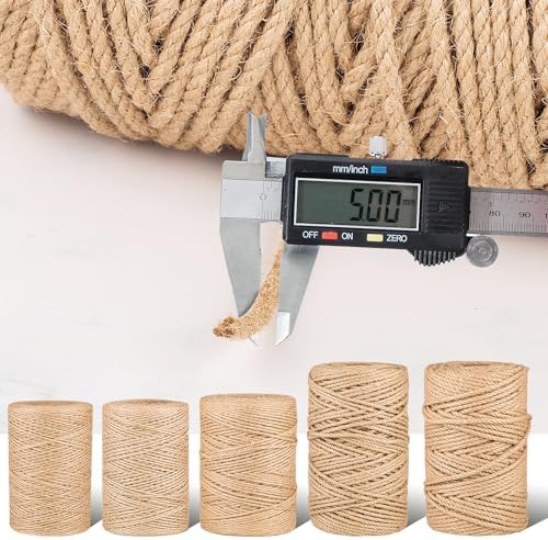 Natural Jute Twine String 5mm x 328ft Bulk Jute Rope for Crafting, Gardening, Gift Wrapping - Brown Decorative Cord for Cat Scratching Posts, DIY Projects