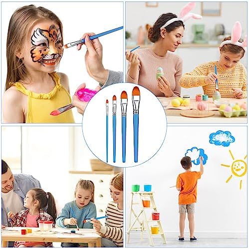 Sherr 48 Pcs Paint Brush Set Bulk Acrylic Brush Wood Paint for Detail Art Crafts Kids Artist Adult Watercolor Oil Face Body(1.1, 1, 0.8, 0.7 Inch,Filbert Style)