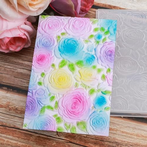 3D Embossing Folder for Card Making Texture Fades Rose Flower Background Plastic Embossing Folder Template Arts Supplies Handmade Crafts Floral Plastic Molds Arts Crafts Valentine's Scrapbook Decor