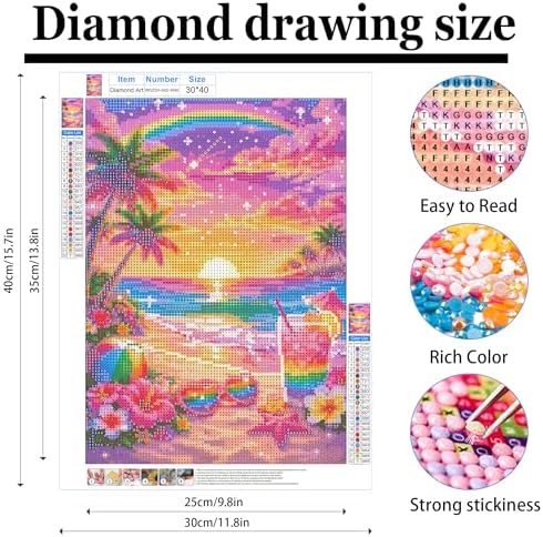 ckdiluy Beach Diamond Art Kits for Adults Beginners, 5D DIY Tropical Beach Diamond Painting Kits, Full Round Drill Diamonds Dots Gem Art Crystal, Home Wall Decor 12X16 Inch