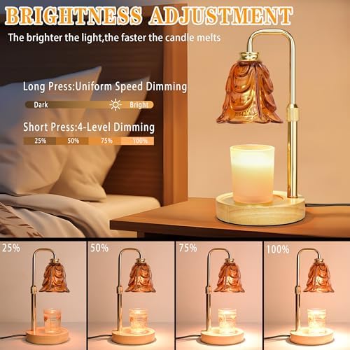 XJZJY Amber Flower Candle Warmer Lamp with Timer, Birthday Gifts for Women | Dimmable wax melt warmer with 2 bulbs for jar candles, height adjustable, Amber tulip design, home decor, housewarming gifts