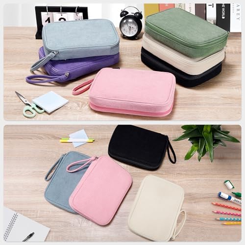 Zannaki Large Capacity Pencil Pouch Organizer | Soft Corduroy Pencil Box for Girls Boys Teens | Cute Big Pen Bag with Multiple Zipper Pockets - Pencil Case Storage for Art Supplies & Stationery-Beige
