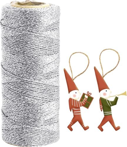 Silver String Silver Twine 328 Feet 1.5mm Silver String for Ornaments Christmas String Twine for Gift Wrapping Inelastic Glitter Silver Cording for Crafts Gold Thread Wedding DIY Decoration