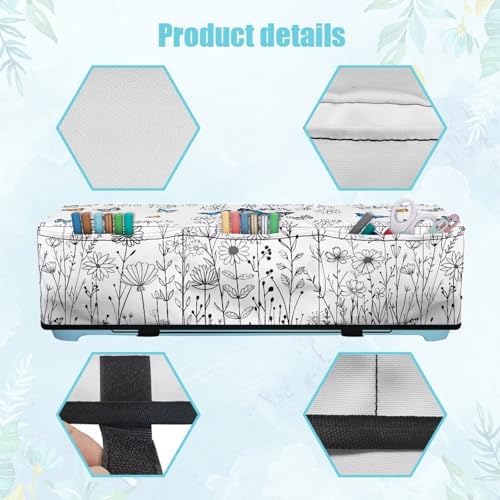 Binienty Blue Butterfly Boho Daisy Scrapbooking Die-Cut Machine Padded Dust Cover, Soft Polyester Cutting Machine Maker Cover with 3 Pockets for Home Accessories Organizer