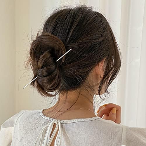 Lawie 40 Pack 6 Inch Gold Silver Long Metal Straight Hair Sticks with Hole Pencil Plain Hair Picks Forks Needle Rod Blank Thin Hairpins Hair Shawl Pins Chopsticks Bun Holder Craft DIY Accessories Bulk