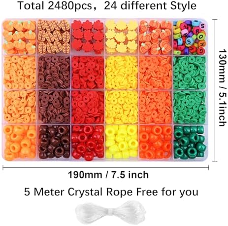 2480pcs Thanksgiving Fall Polymer Clay Beads Charms Friendship Bracelet Necklace Earring Jewelry Making kit, Accessories for Arts Crafts DIY Gifts for Women Girls