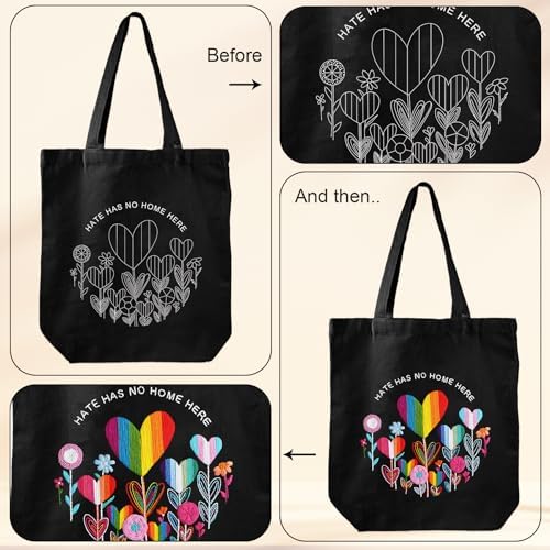 Louise Maelys Embroidery Kit, Rainbow Heart Canvas Tote Bag DIY Craft Set