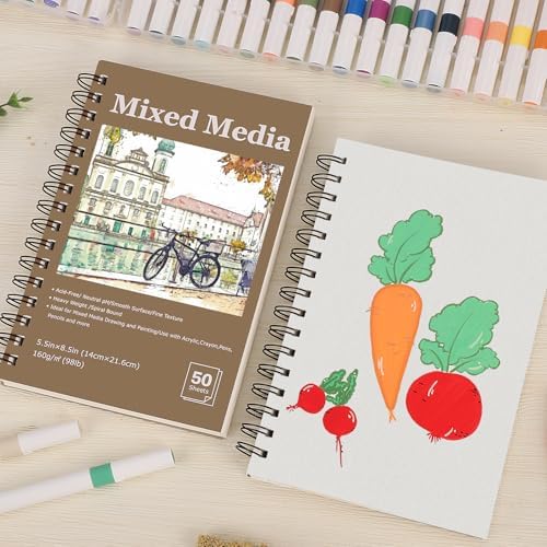 4 Pack Mixed Media Sketchbook, Spiral Bound, 200 Sheets Small Sketchbooks