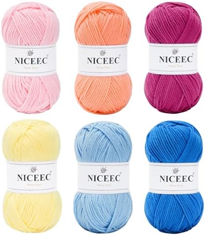 NICEEC 300g Soft Assorted Colors Yarn 100% Acrylic 870yds -Series 17