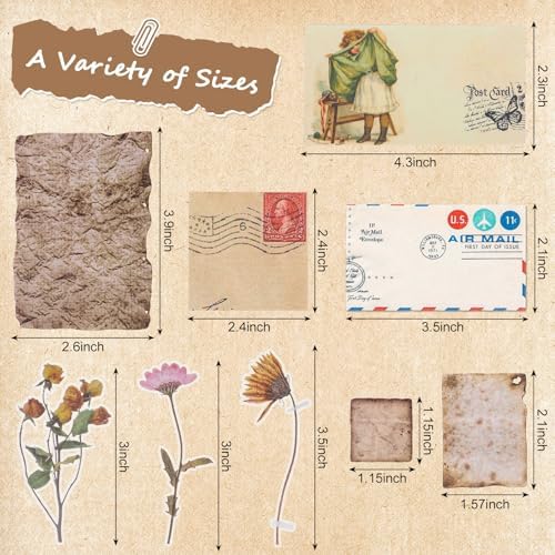 445 Pcs Vintage Scrapbook Paper with Floral Stickers for Junk Journal | Delicate Decorative Craft Paper Multi-Size Scrapbook Paper for Journaling Supplies, DIY Collage Art, Vintage Crafts
