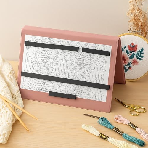 Flutesan 1 Pcs Knitting Pattern Holder, Fold up Cross Stitch Knitting Chart Keeper with Replacement Magnets, Magnetic Cross Stitch Accessories (Folded Size 6.1 x 9 Inch,Pink)