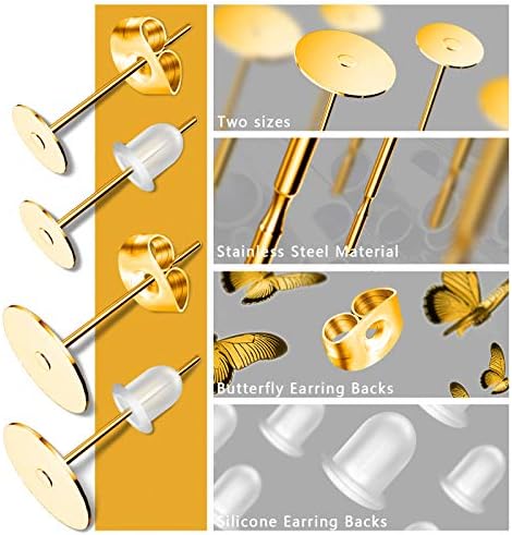 Gold Earring Posts Stainless Steel, Hypoallergenic Flat Pad Earring Studs