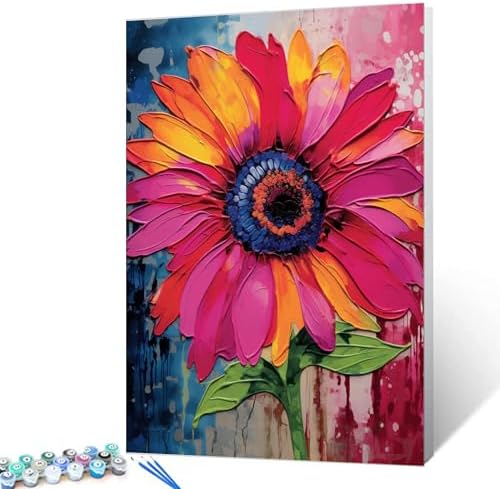 Simple Flower Paint by Numbers,Abstract Paint by Number for Adults,Green Leaf Paint by Number Kits on Canvas Graffiti Drawing Paintwork with Paintbrushes,Art Crafts (Without Frame)