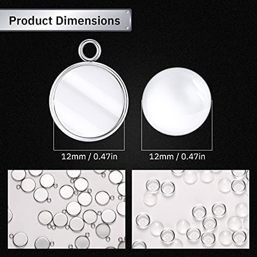 Hicarer 200 Pieces 12 mm Stainless Steel Round Blank Bezel Set
