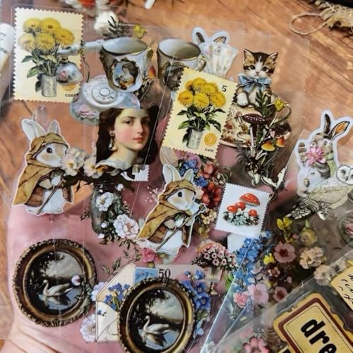 8 Sheets Vintage Cottagecore Aesthetic Stickers for Scrapbooking, Pre-Cut Clear Victorian Ephemera Floral Botanical Journal Stickers, Self Adhesive Junk Journal Supplies
