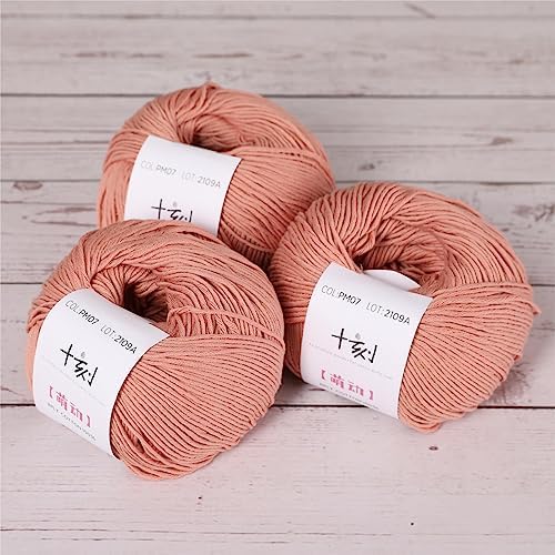 Fine Weight Knitted and Crocheted Cotton Yarn, 100% Long Staple Cotton Yarn, Baby Sports, 2 Packages of 100g/3.52oz (Per Skein 50g/162yds)-07 Pomelo Pink