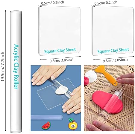 Yayatty 19 PCS Polymer Clay Tools, Acrylic Clay Roller, Acrylic Sheet, Clay Slicer Blade, Round Polymer Clay Cutters with Clay DIY Tool for Clay DIY