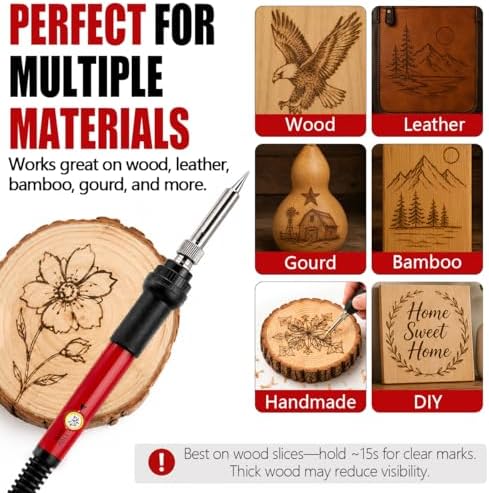 32PCS Wood Burning Kit, Wood Burning Tool – Adjustable Temperature Soldering Iron Tool for DIY, Wood Carving, Embossing, and Craft Projects – Wood Burner Pen Set for Adults and Beginners（Red）