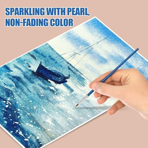 CraftyManor Mini Glitter Watercolor Paint Set with Paper, 24 Colors Shimmer Metallic Watercolour Painting Sets, Solid Pearl Water Color Paints for Adult, Blue 1ml (Heartbeat of the Ocean)