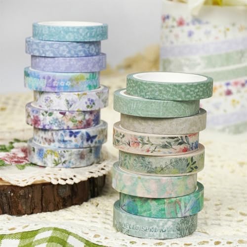 Floral Washi Tape 16 Rolls,Flower Spring Decorative Paper Sticker