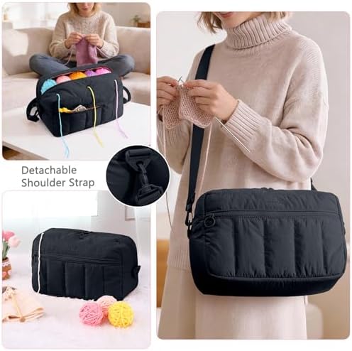 MYBAGZIGN Crochet Bag Organizer for Yarn & Hooks, Large Capacity Yarn Storage Bag with Yarn Holder Holes, Portable Crochet & Knitting Bag for Crocheting on the Go, Craft Travel Bag Gifts for Women