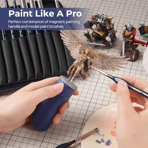 Nicpro Professional Miniature Painting Kit - 25PCS Miniature Paint Brushes Drybrush with Magnetic Painting Handle, Model Paint Brushes for Miniatures, Model, Craft, Acrylic Painting, with Nylon Bag