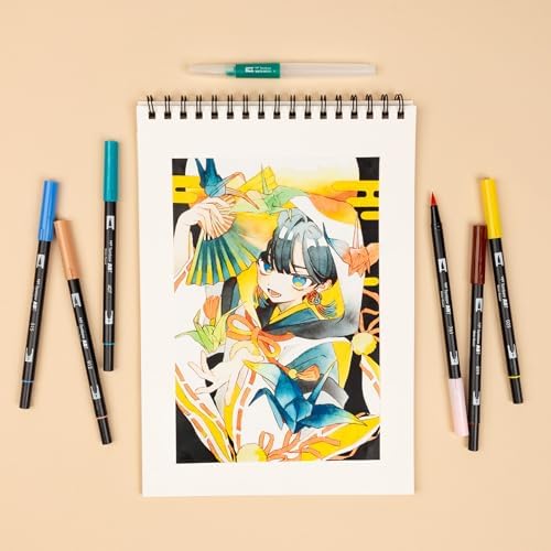 Tombow 72561 Dual Brush Pen Art Markers, Manga Illustration, Bird 6-Pack