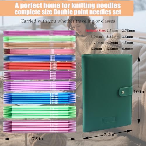 Mdoker 55pcs Double Point Knitting Needles Set Aluminum Knitting Needle 11 Size 2.5mm-6.0mm,7.9-inch Length Knitting Kits for Handmade Creative DIY Knitting Yarn Projects(Green)