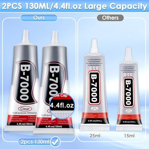 B7000 Rhinestones Glue for Crafts, 2pcs 130ML Glue of Diamond Jewelry