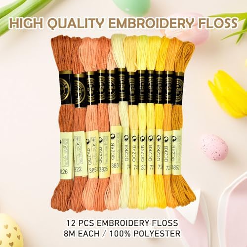 Premium Rainbow Color Embroidery Floss - Cross Stitch Threads - Friendship Bracelets Floss - Crafts Floss - 12 Skeins Per Pack Embroidery Floss,Sunny Warm-Orange Gradient