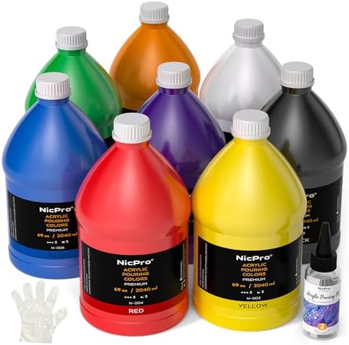 Nicpro 8 Colors Large Bulk Acrylic Pour Paint Set (69oz,2040ml) Premixed