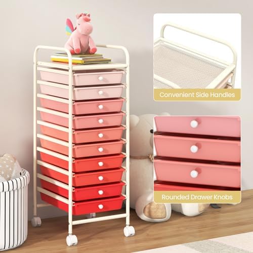 COSTWAY 10-Drawer Rolling Storage Cart, Utility Mobile Trolley