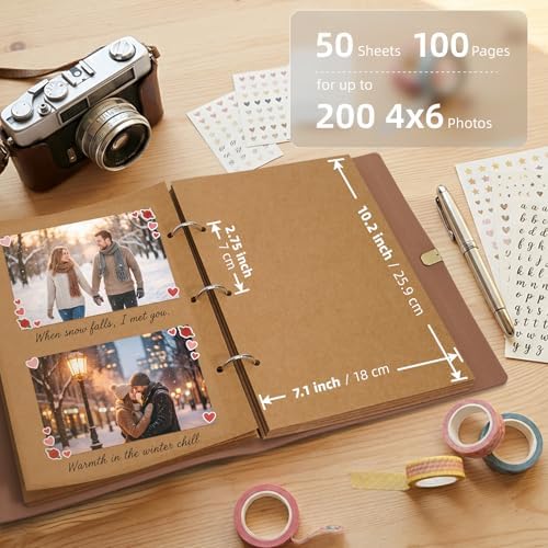 Vienrose Photo Album Scrapbook Kit, 9x6.5 Inch, 100 Pages, Dark Brown